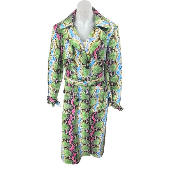 Nasty Gal Green Snakeskin Animal Print Faux Leather Belted Trench Coat Jacket 4 - Picture 1 of 6